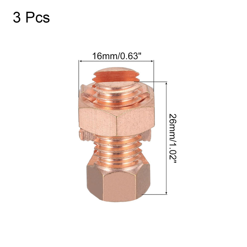MECCANIXITY Split Bolt Connector Brass Copper 27mm Grounding Clamps with 16mm Matching Hex Nut for Completing Ground Bonding to Bare Wires Pack of 3