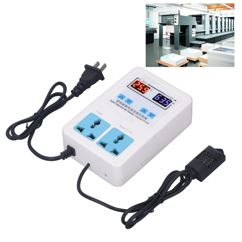 Temperature Humidity Controller with LCD DisplayDigital Thermostat Humidistat for Incubators, Herbal Storage Containers, and Grow Rooms (20°C to 60°C, 0%–100% RH, 110–220V)