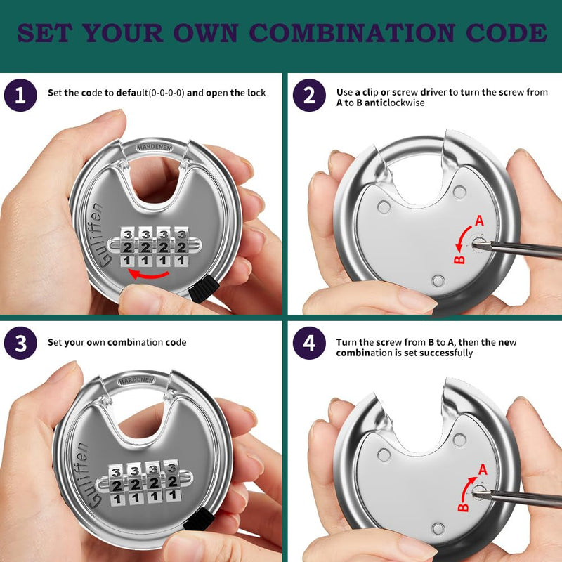 Discus Combination Lock,Heavy Duty Stainless Steel Disc Combination Padlock for Storage Unit, Sheds, Garages and Trailer