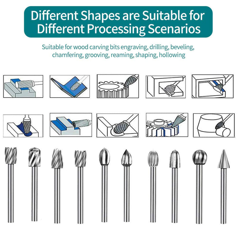 Carving Bits Wood Engraving Router Bit with 1/8"(3mm) Shank, 20Pcs HSS Different Burr Set to Meet Your Different Needs, Durable Rotary Tools Accessories for DIY Woodworking, Carving - NewNest Australia