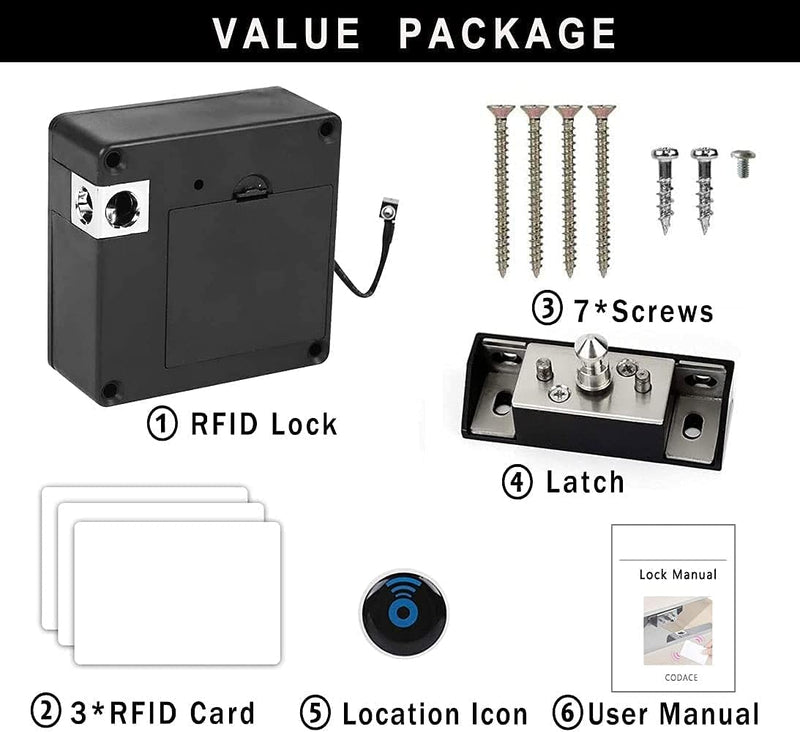 RFID Electronic Cabinet Lock, Smart NFC Drawer Locks, Hidden Card Lock for Wooden Cabinet Cupboard Drawer Furniture 1