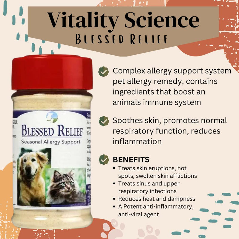 Vitality Science Blessed Relief for Cats | Seasonal Allergy Support | Improves Respiratory Function and Breathing | Heals Skin Helps Irritation (20g) 20g