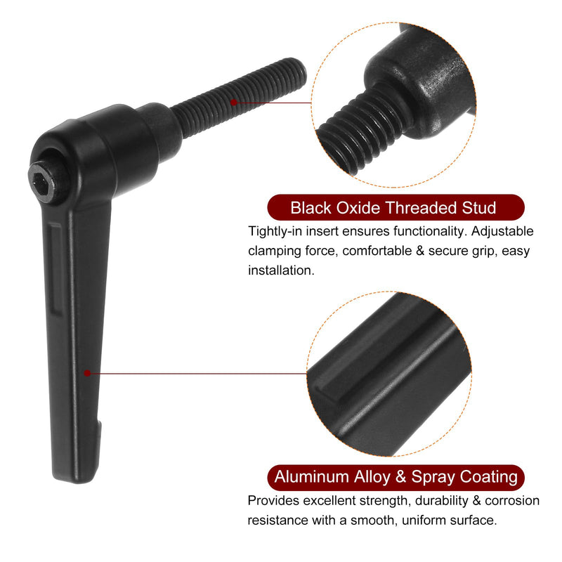 HARFINGTON 8pcs Adjustable Clamping Lever Handles M6 x 40mm Male Thread Bolt Knobs Rotating Screw Locking Quick Release Ratchet Push Button Handle, Black