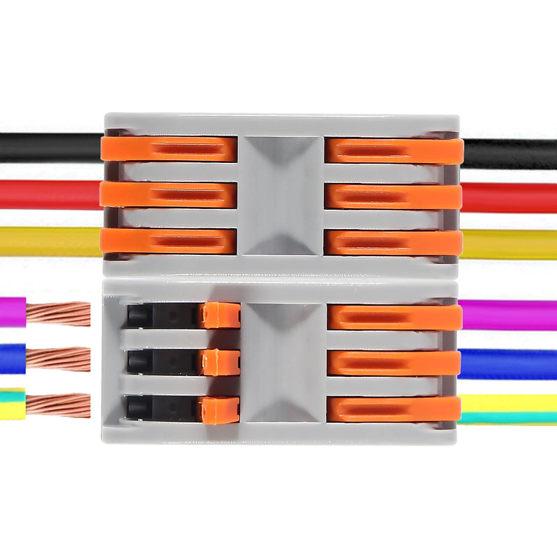 DIANN 10pcs Lever Wire Connectors 3 Circuit Inline Splices Electrical Wire Connector SPL-3 Lever Nuts Wire Connectors 28-12 AWG Quick Connect Splice Wire Connectors 10pcs SPL-3