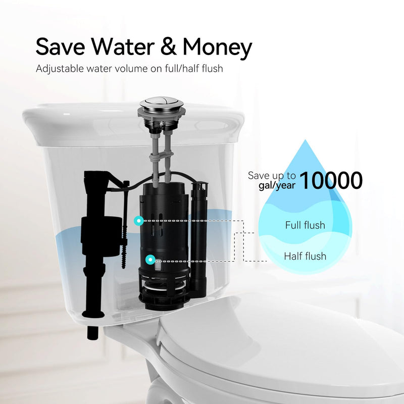 R&T A2422M 3-Inch Dual Flush Valve with Push Button Dual Flush Toilet Repair Kit Toilet Tank Parts Replacement for 2-piece Toilet Fit 3 INCH Hole Size Toilet