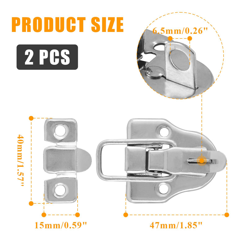 Zorfeter 2Pcs Modern Silver Style Duckbilled Hasp Clasp Latch Lock Box Toggle Latch with Padlock Hole for Jewelry Box Cabinet Toolbox Vintage Suitcases (with Screws) 2