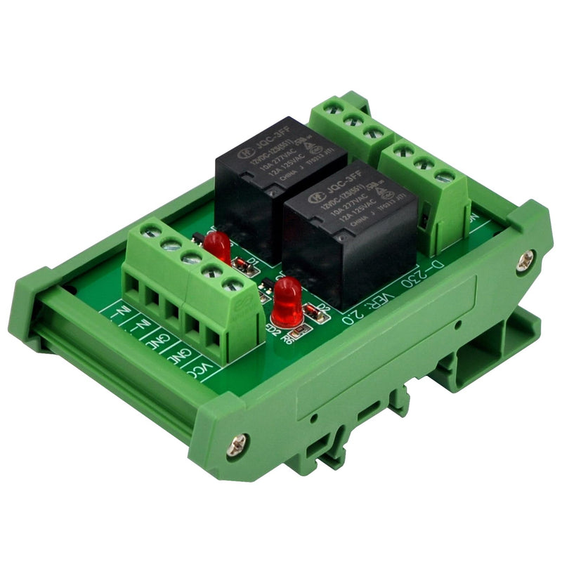 Electronics-Salon DIN Rail Mount 2 SPDT 10Amp Power Relay Interface Module, DC 12V Version.