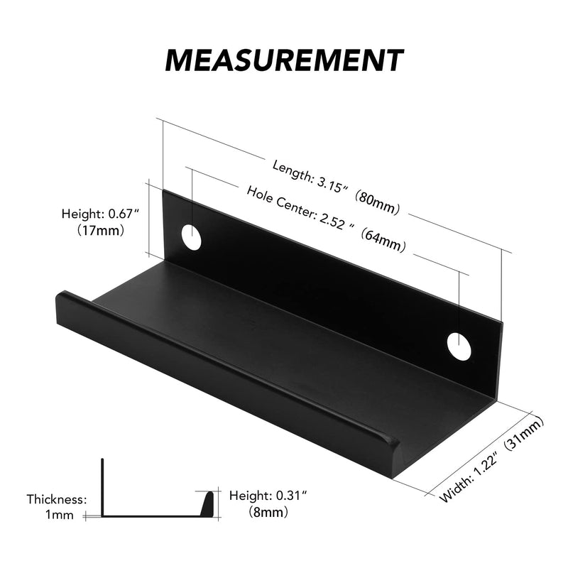Ravinte 6 Pack Finger Pulls for Cabinets 80mm/3.15" Length Black Edge Pulls Matte Black Finger Cabinet Pulls Concealed Handles for Kitchen Drawer Finger Edge Pull Tab Handle 80mm/3.15" Overall Length