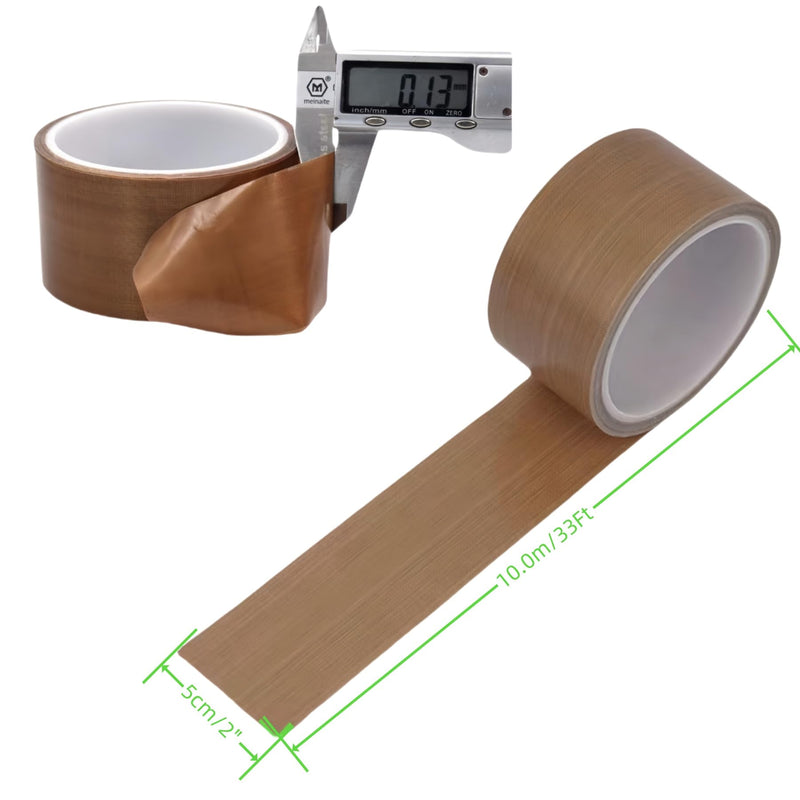 Teflon Adhensive Tape, 2" X33Ft PTFE High Temperture Tape for Sealer Machine, Insulation PTFE Coated Fiberglass Adhesive Tape (Brown) Brown - NewNest Australia