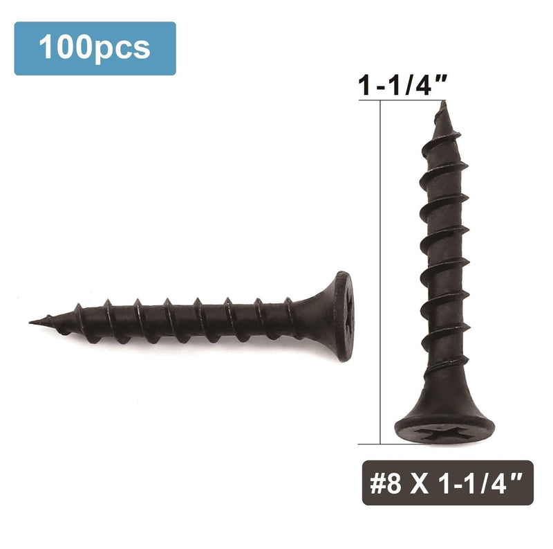 #8 x 1-1/4" Wood Screw 100PCS Black Phosphate Coated Stainless Flat Truss Head Fast Self Tapping Drywall Screws by SG TZH 100 #8 x 1-1/4"