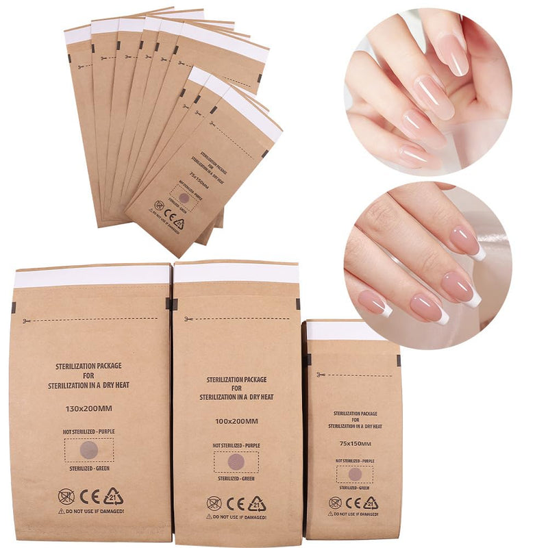 150PCS Of Three Sizes Of Self-Sealing High Temperature Sterilization Dry Heat Kraft Paper Sterilization Pouches Beauty Nail Salon Barbershop Tools Self-Sealing Sterilization Bags (150pcs three sizes) 150pcs three sizes