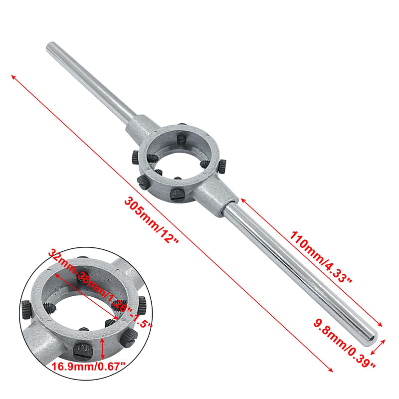 1-1/2 Inch (38mm) Die Stock Handle Wrench, M12-M14 Adjustable Die Wrench Handle Holder, Heavy Duty Round Die Holder M12-M14 / 14mm-38mm