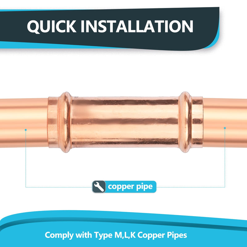 10Pack Seelink 1/2" Copper Press Extended Coupling No Stop(PRESS028-10) 10 1/2" x 1/2"