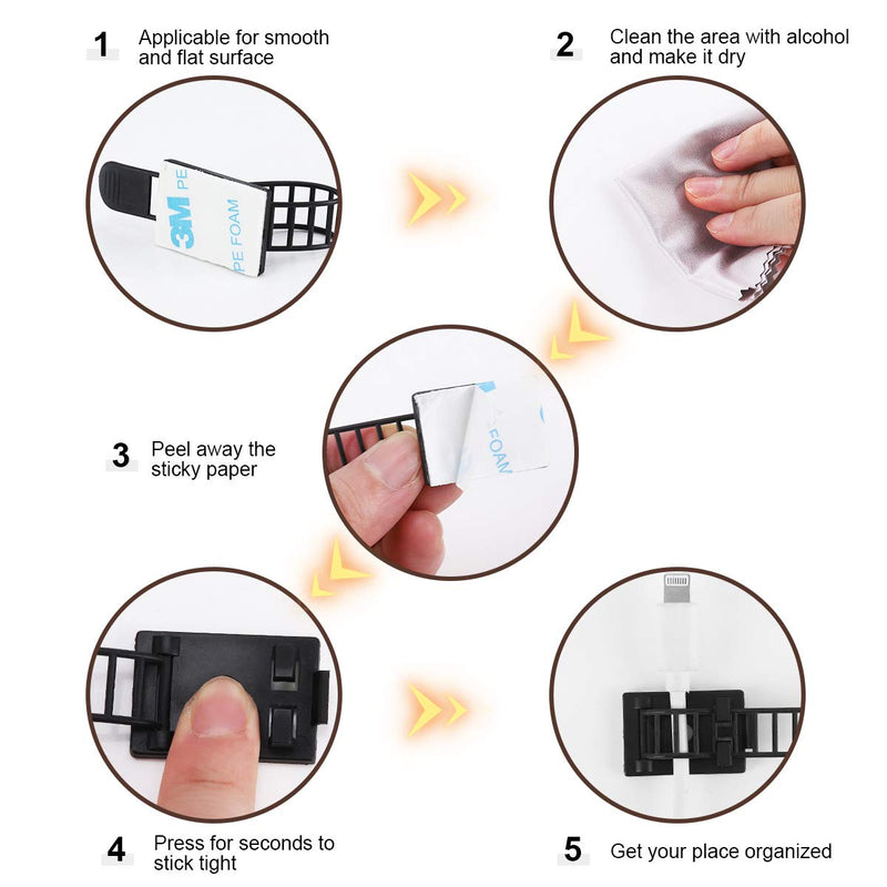 50Pcs Adjustable Adhesive Cable Management Clips, Nylon Cable Strap Ties Wire Clips Clamps Organizer with Strong Adhesive Tape, Extra Screw & Hole for Strong Fixation Home Office - 3.35 Inch Black M-50pcs