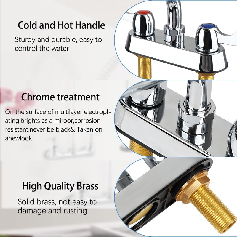 Deck Mount Bar Sink Faucet with 12" Swivel Spout, 4 Inch Center Commercial Utility Sink Faucet for Kitchen Laundry Restaurant Compartment Sink, Brass Constructed 12" Spout