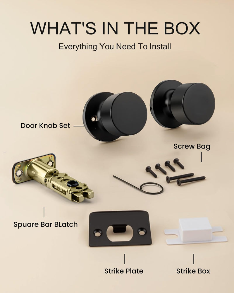Haidms Matte Black Closet Door Knobs, Passage Door Knob for Closet, Black Round Door Knobs Interior Hallway 3 Pack
