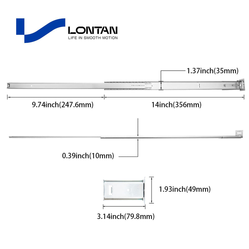 LONTAN 1 Pcs Bottom Mount Centered Drawer Slides for Cabinet & Dresser Drawers 14 Inch Heavy Duty Center Mount Drawer Slides 9.74" Extension Glide Track