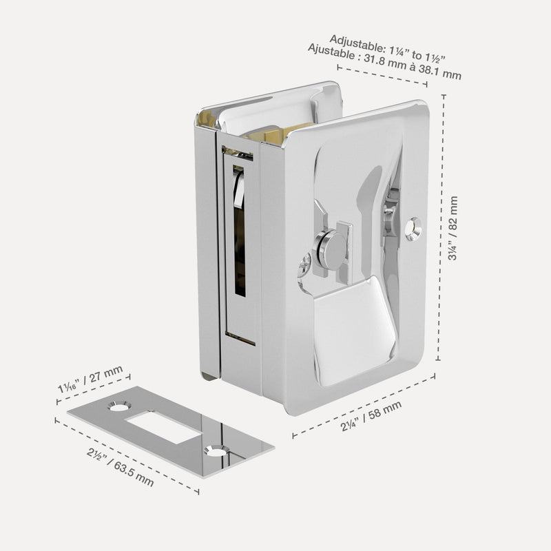 Richelieu Hardware 1701CPSBC Onward Pocket Door Pull, Privacy Lock, 3 1/4 in (82 mm), Rectangular, Chrome