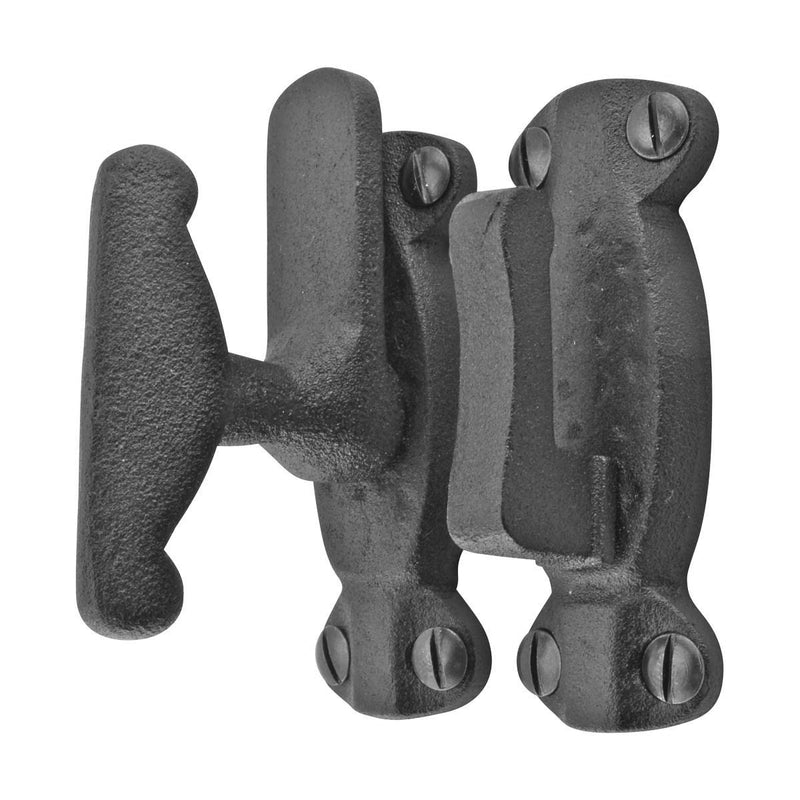 Renovators Supply Manufacturing Door Latch 2 in. Black Wrought Iron Latch Latch Lock for Cabinets/Windows with Mounting Hardware Pack of 2