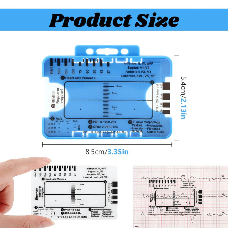 2PCS ECG 7 Step Ruler, EKG Interpretation Caliper, Transparent Plastic Measuring Tool blue