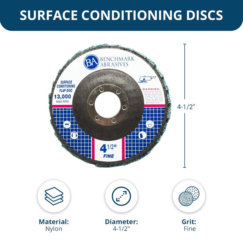 Benchmark Abrasives 4-1/2" Type 29 Surface Conditioning Angle Grinder Flap Discs for Blending, Grinding, Sanding, Polishing, 7/8" Arbor (5 Pack) - Fine Grit