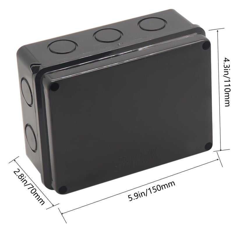 Electrical Box, Outdoor Waterproof Box IP65 Junction Box with Reserved Holes,ABS Plastic Project Box Power Cord Enclosure Black 5.9 x 4.3 x 2.8 inch(150x110x70mm) 5.9" x 4.3" x 2.8"