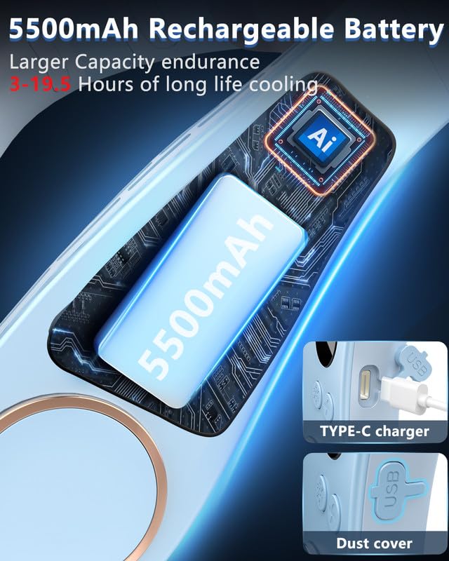 Portable Neck Fan Cooling Plate,Personal Fan Neck Hang Around,Powerful Airflow Shoulder Cooler,Fans To Wear Around Your Neck,Summer Menopause Fan Hot Flash Best Gifs for Outdoor Outside Indoor Blue Navy Blue