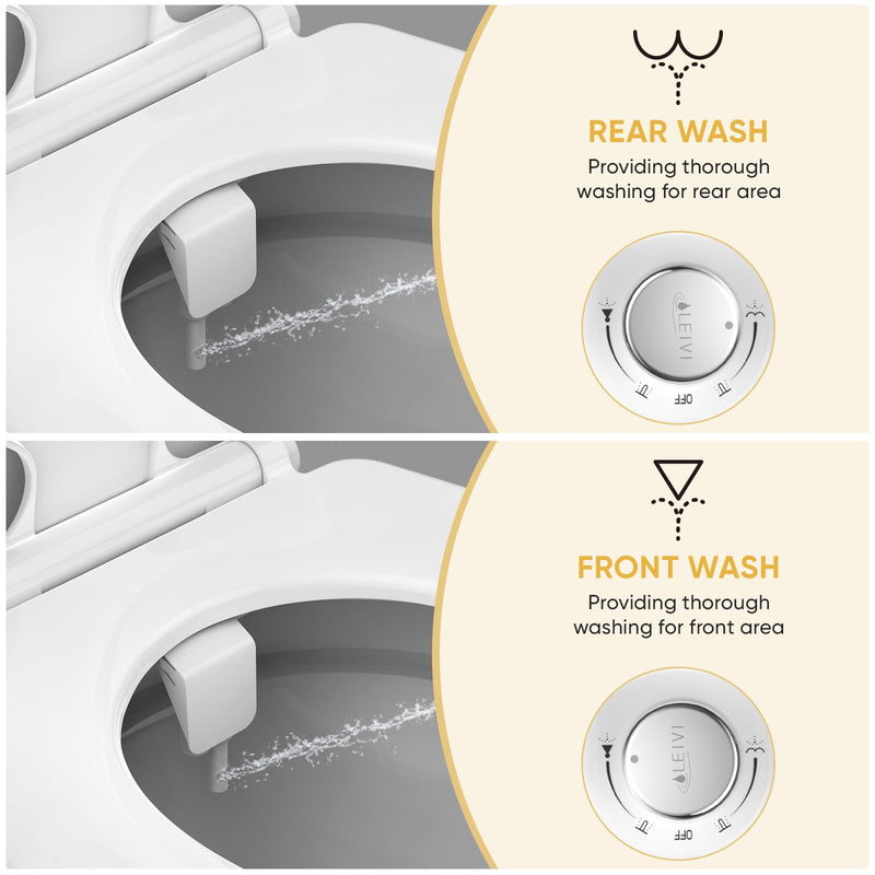 LEIVI Bidet Attachment for Toilet, Ultra-Slim Bidets for Existing Toilets with Dual Nozzle, Hygienic Toilet Bidet, Fresh Cold Water Sprayer, Adjustable Water Pressure Silver