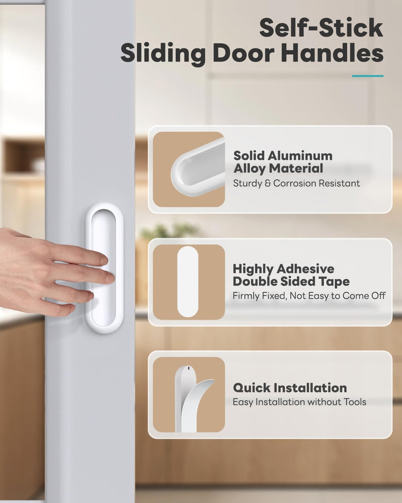8 Pack Self-Adhesive Drawer Pull Handles, 4 Inch Self-Stick Aluminum Alloy Push-Pull Knobs for Kitchen Cabinet, Closet, Glass Sliding Barn Door, Wardrobe, Window, Balcony Door (8, White) 8