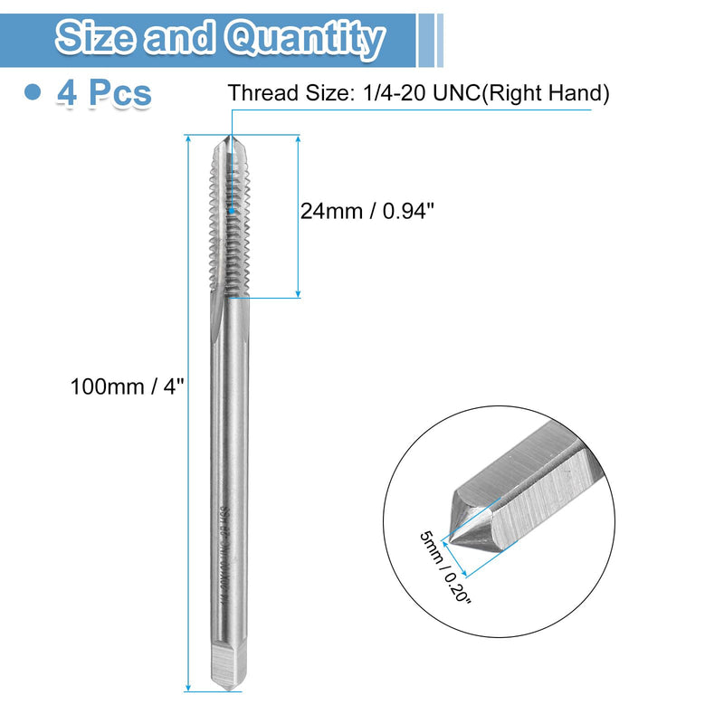 uxcell 4pcs Straight Flute Screw Taps 1/4-20 UNC 2B Thread 4" Extra Long HSS6542 Machine Threading Milling Tap Tapping Tools 1/4-20 UNC x 4"