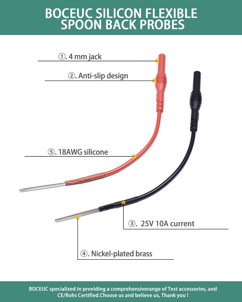 2 PCS Silicon Flexible Spoon Back Probes, Back Probe Pins Automotive Compatible with 4mm Banana Plug Test Leads