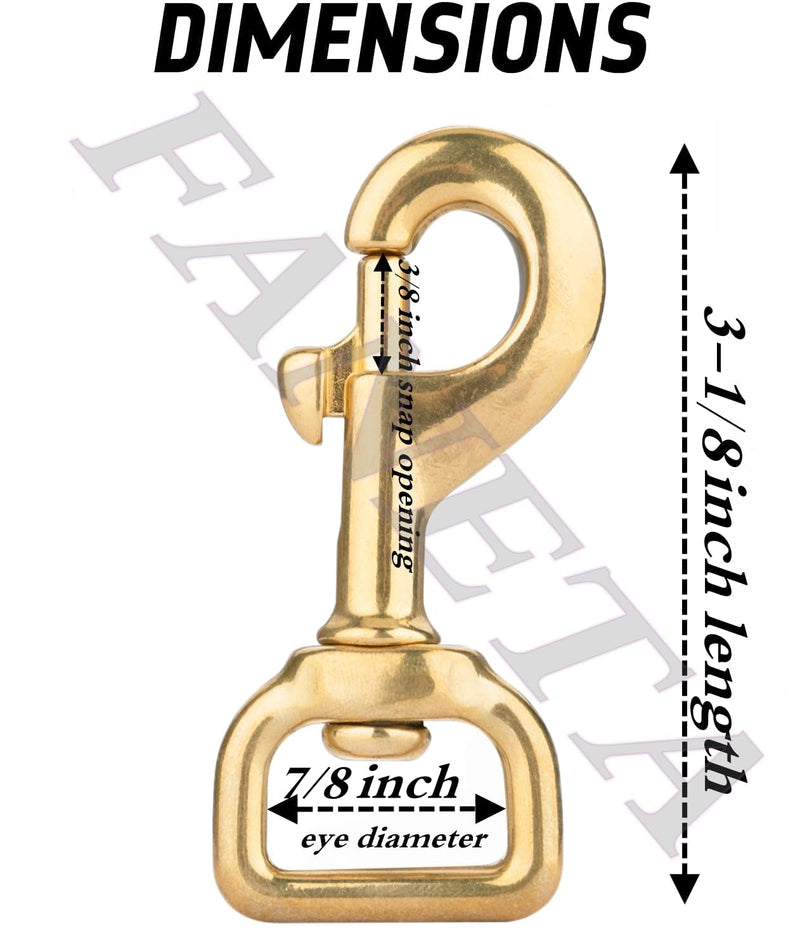 3-1/8 inch Solid Brass Swivel Bolt Snap Hooks 7/8 inch Square Swivel Eye Single Ended Trigger Clips Keychain Holder for Leathercrafts, Dog Collar, Pet Leash, Flag Halyard and More (2 Pieces)