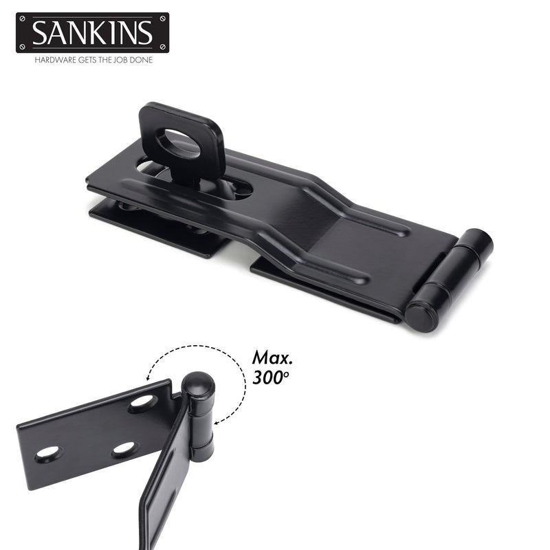 4-1/2" Swivel Staple Safety Hasps, Gate Door Hasp Latches Safety Packlock Clasp Locking with Twist Knob for Fence, Gate, Cabinet, Black, 2 Pack