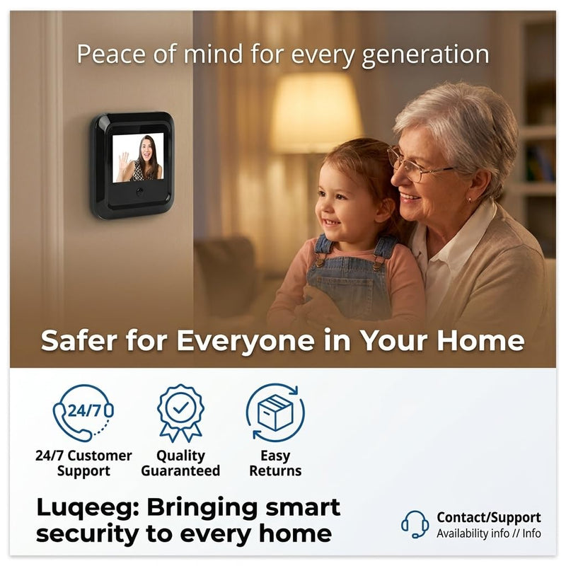 Luqeeg Digital Door Viewer, 2.4 Inch Electronic Door Viewer Bell, 0.3MP & 120° Wide Angle, Dual Power (Battery/USB), Zinc Alloy Security Camera for Front Door, Home Entry Door