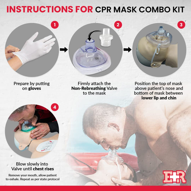 Ever Ready First Aid Adult and Infant CPR Mask Combo Kit with 2 Valves with Pair of Vinyl Gloves & 2 Alcohol Prep Pads - Tactical Black 1