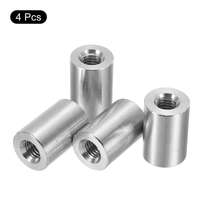 uxcell 4Pcs M10 Round Connector Nuts, 304 Stainless Steel Coupling Nut 30mm/1.18" Length Sleeve Rod Bar Stud Nut for Bracket, M10x30x20mm 4