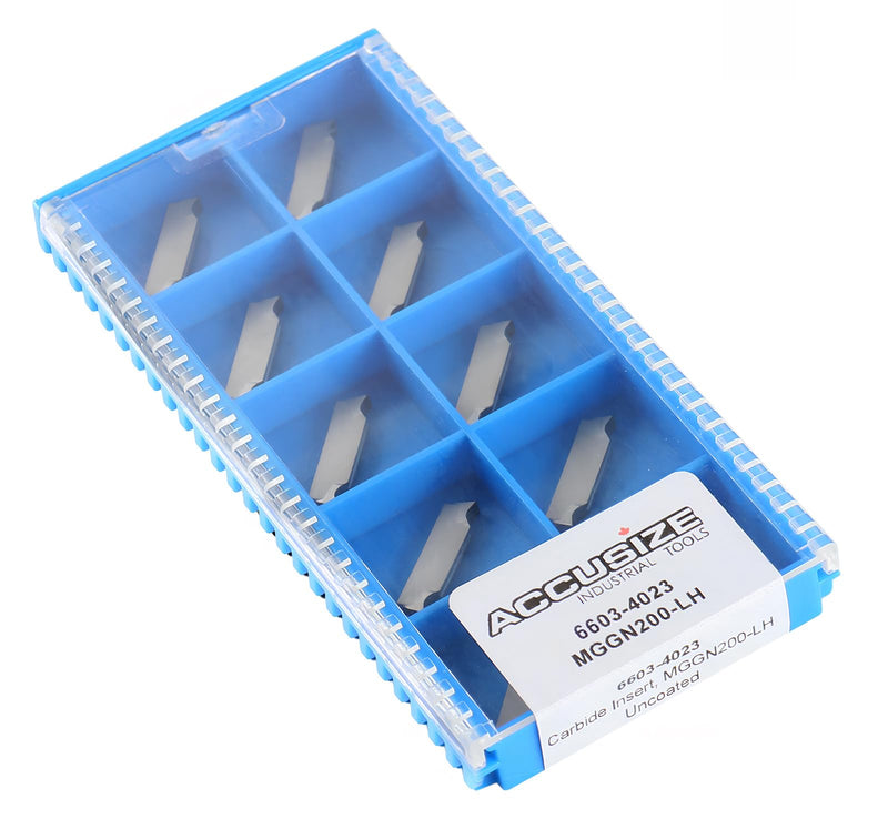 Accusize Industrial Tools 1/2" x 1/2'' Cut-Off Holder, Parting Tool, Mgehr08-2 of 2387-2004 with 10 Carbide Inserts for Cutting Aluminum | For Aluminum, MGGN200-LH Inserts Included, 1 Indexable Holder Plus 10 Carbide Inserts, 2387-0004INSA