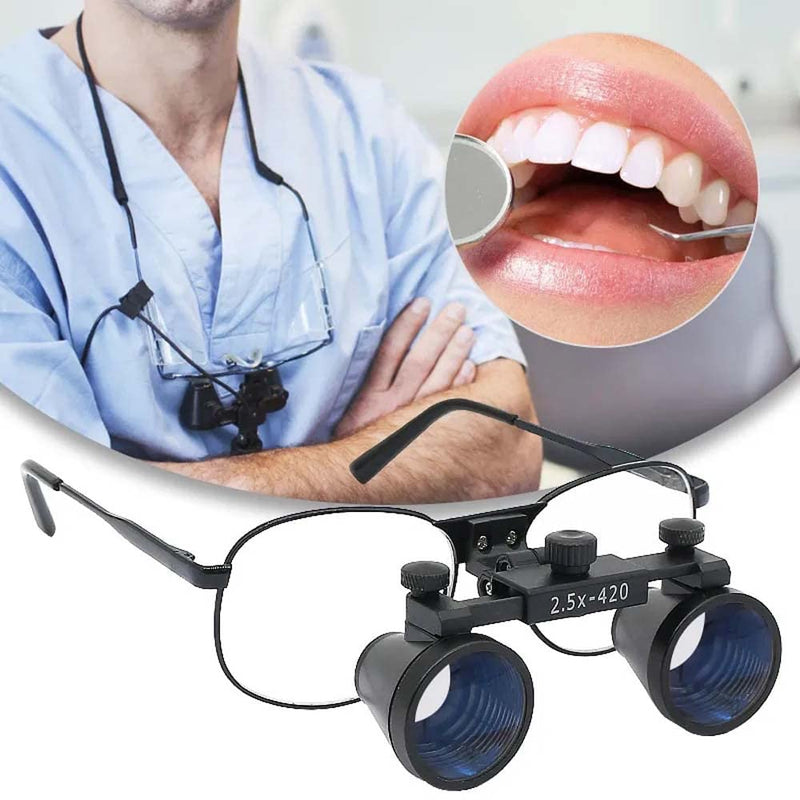 2.5X 3.5X Binocular Dental Loupes Surgical Magnifier Dentist Loupe Metal Eyeglasses Depth View (2.5x-420), Black 2.5x-420