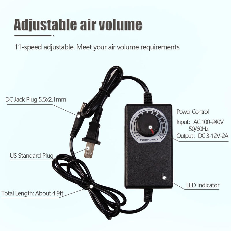 2.5 inch/60mm Inline Booster Duct Fan 14W with Variable Speed Controller Ventilation Cooling Exhaust Fan Low Noise Energy Efficient Blower Can Fan for 3D Printer Bathroom Kitchen (Adjustable Speed) Adjustable Speed