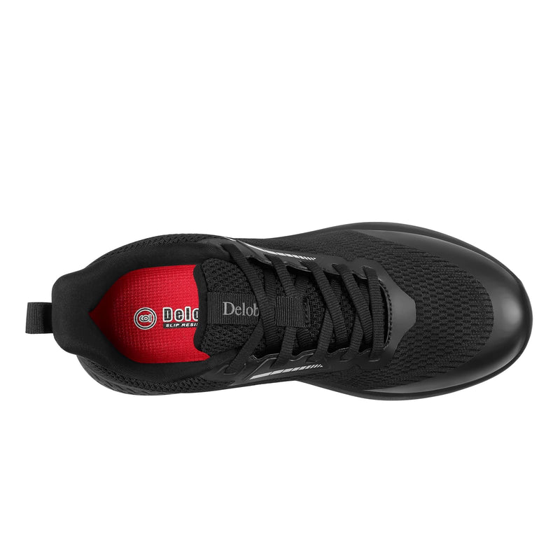 Non Slip Shoes for Women Food Service Slip Resistant Work Shoe Restaurant Chef Kitchen Hospital Staff Walking Sneakers Breathable Lightweight with Lace Up Design 7 Black White