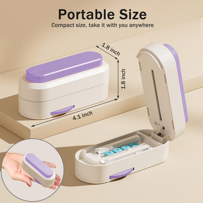 Multiple Pill Cutter - Pill Cutter Splitter for Small Tiny Large Pills Professional | Vertical Press-Down Cutting & Adjustable | Sturdy Blade & Guard | Includes Cleaning Brush (Purple) Purple