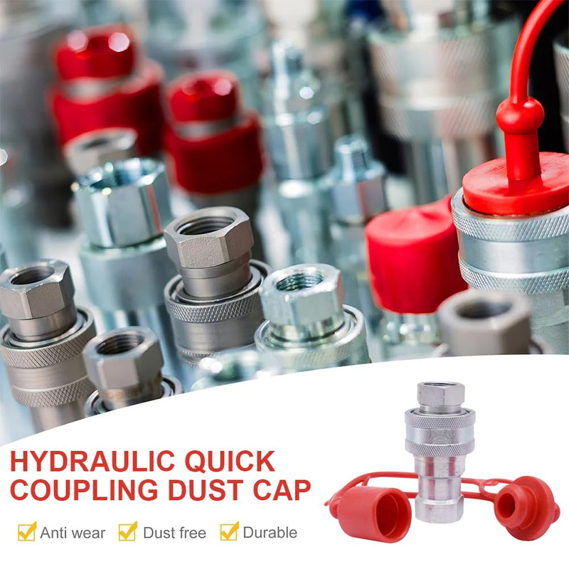 2sets ISO5765-1/4" Hydraulic Coupler Dust Cap,2 Dust Caps + 2 Plugs | Fits Sub-Compact Tractor Male + Female Hydraulic Quick connectors, Red Cap with Retention Ring Keeps Cap Attached to Hose 2 sets ISO5765-1/4"