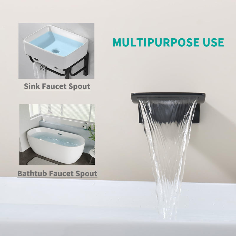 Waterfall Tub Spout Black Tub Spout for Bathtub Faucet SUS304 Stainless Steel & Solid Brass Bathroom Tub Faucet Replacement High Flow Shower Spout Matte Black Tub Spout Wall Mount, TS4-BK Only Spout