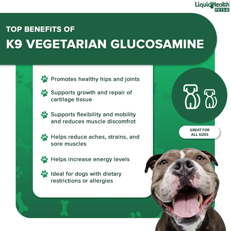 LIQUIDHEALTH Pets K9 Vegetarian Glucosamine for Dogs & Puppies & Joint Purr-Fection Glucosamine Drops for Cats & Kittens - Pet Supplements Made in USA