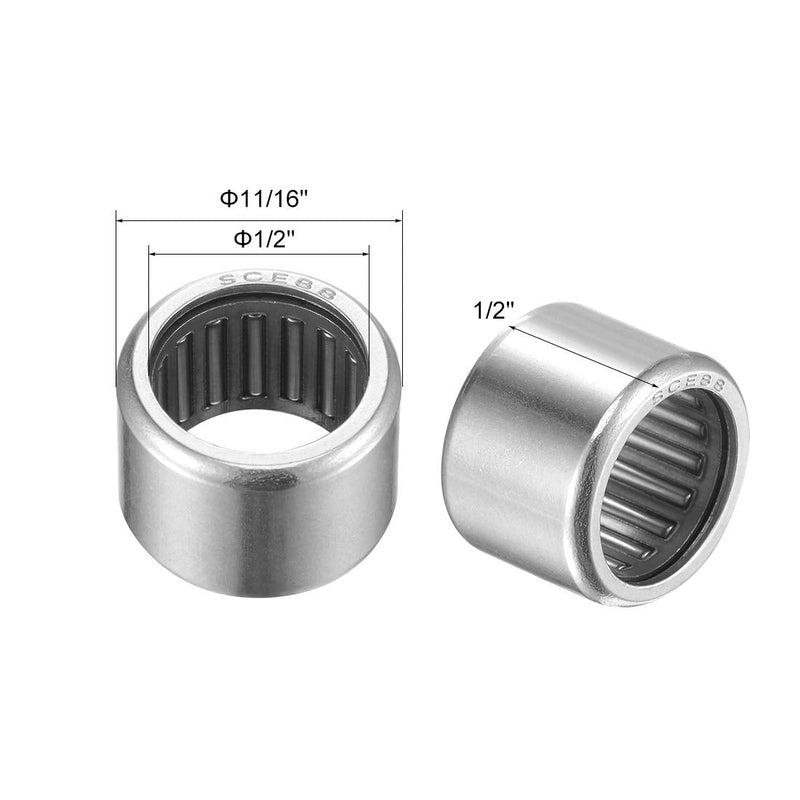 uxcell SCE88 Needle Roller Bearings 1/2-inch Bore 11/16-inch OD 1/2-inch Width Chrome Steel Open End 10pcs 1/2x11/16x1/2"