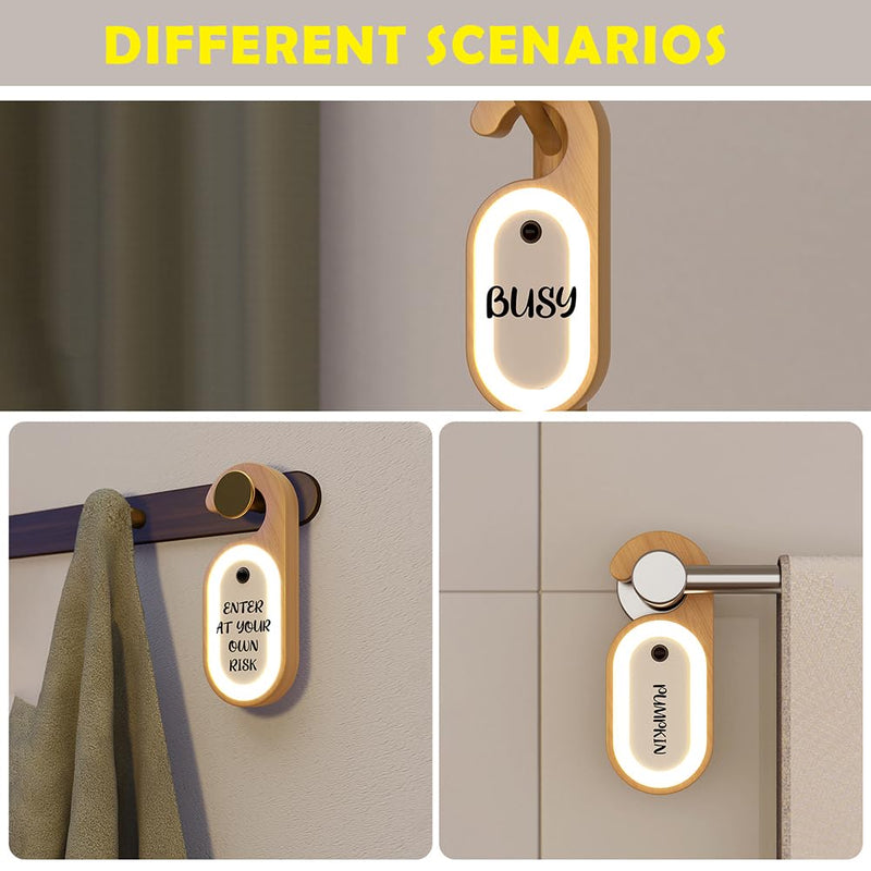 LANDGOO Message Motion Sensor Light, Portable Doorknob Memo Board Night Light with Stickers, Wooden Battery Rechargeable Warm LED Lamp for Bedroom Bathroom, Hanging Doorhandle Lighting (Beech 2Pack) Beech 2Pack