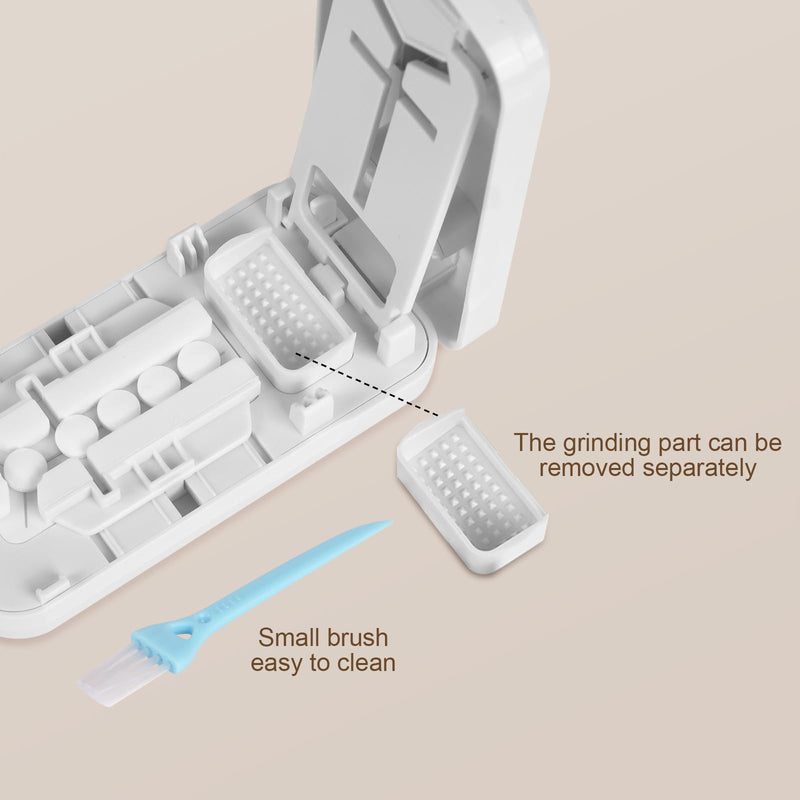 Multi-Functional Professional Pill Cutter and Crusher for Small and Tiny Pills, 1/2,1/3 and 1/4 Portable and Adjustable Tablet Splitter,Cut Multiple Tablets with Storage Space (White) White