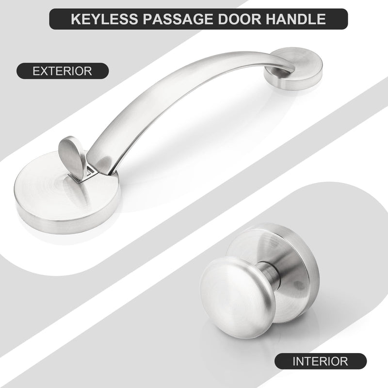 Probrico Satin Nickel Round Front Door Handle,Entry Door Handle Set with Door Knob,Exterior/Interior Passage Door Handleset Reversible for Right and Left Handed,1Pack 1