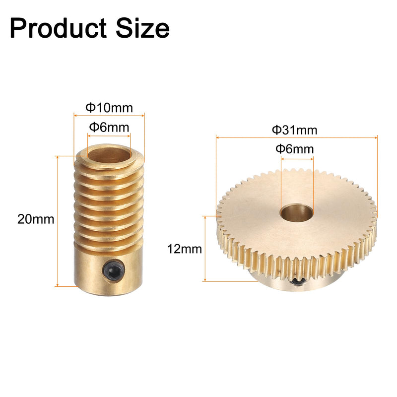 uxcell Worm Gear Set - 0.5 Module 60:1 Reduction Rate 6mm Hole Dia Gear Shaft and 6mm Hole Dia Gear Wheel 60T Drive Gear Box (Brass)