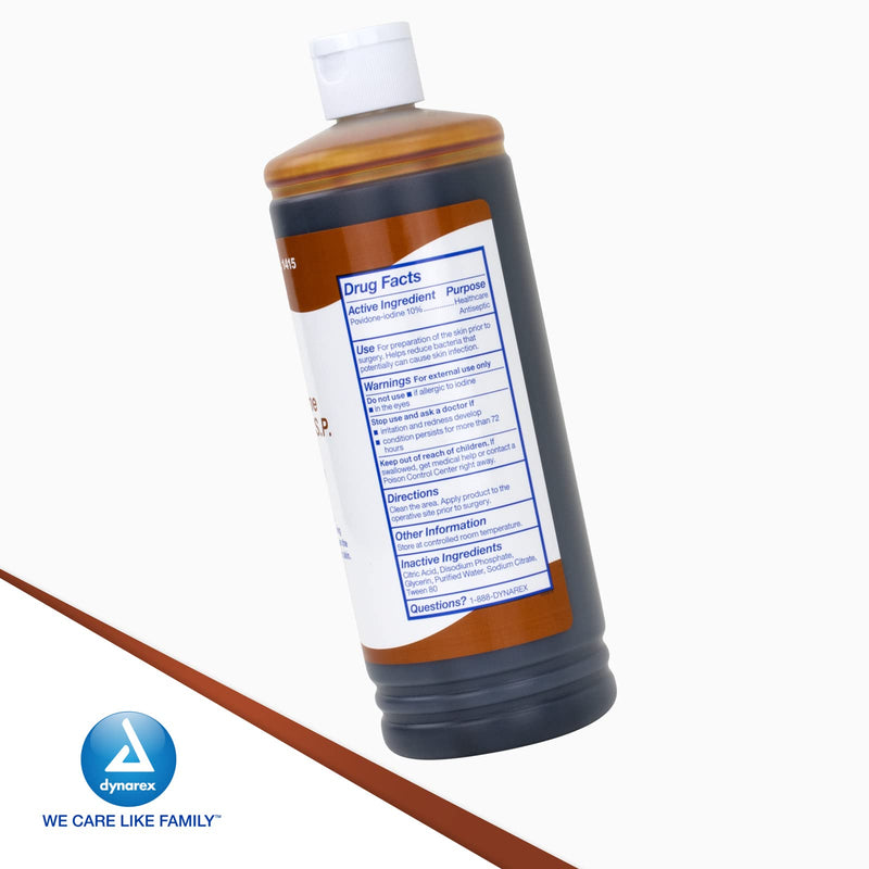 Dynarex Povidone Iodine Prep Solution USP, Effective Topical Antiseptic Liquid for Skin and Mucosa, Cleansing and Preparation, Brown, 1 - 16 Fluid Oz. Bottle Unflavored 16 Fl Oz (Pack of 1)